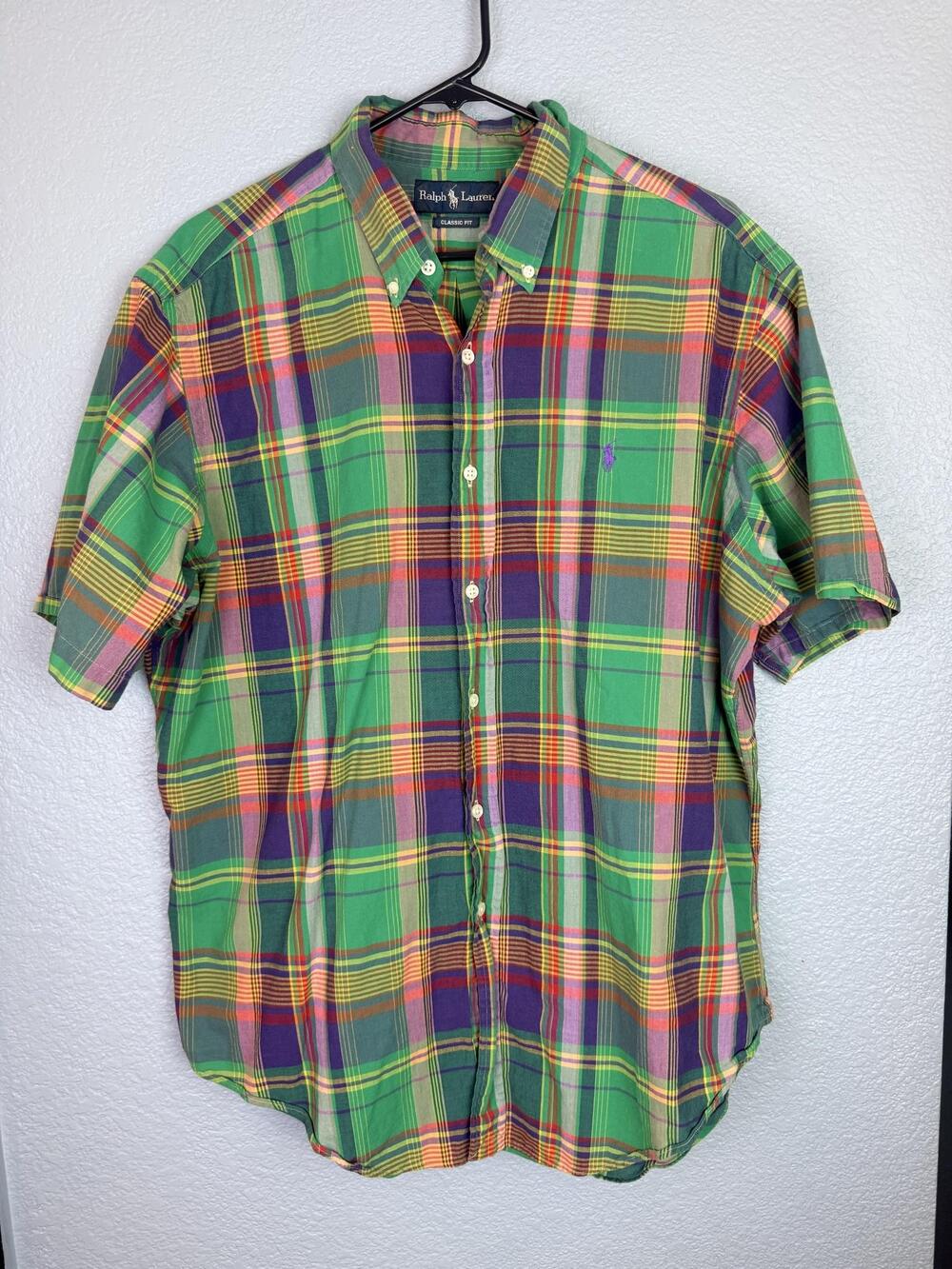 Ralph Lauren Shirt Mens XL Multicolor Plaid Classic Fit Short Sleeve Button Down